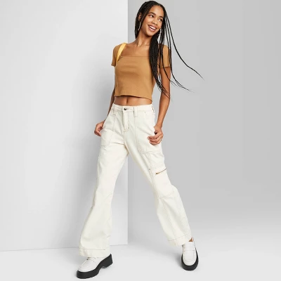 Women's High-Rise Cargo Baggy Jeans - Wild Fable⢠Off-White - Image 3