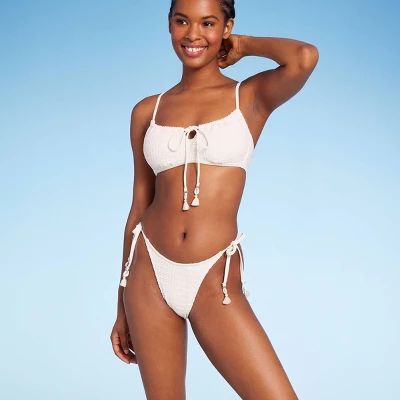 Women's Crochet Side-Tie Extra Cheeky Extra High Waist Bikini Bottom - Wild Fable⢠Cream - Image 2