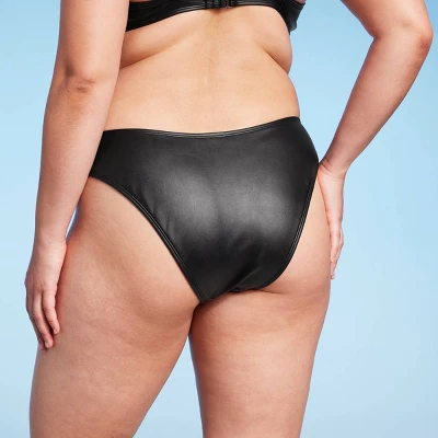 Women's Faux Leather High Leg Extra Cheeky Bikini Bottom - Wild Fable⢠Black