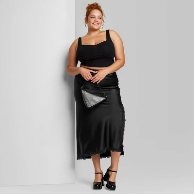 Women's Satin Lace Trim Midi Skirt - Wild Fable⢠- Image 4