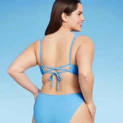 Women's Pucker Square Neck Wide Strap Bralette Bikini Top - Wild Fableā¢