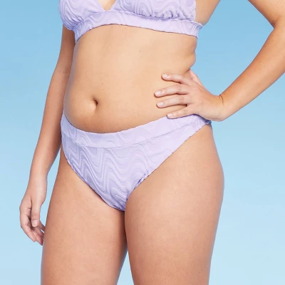 Women's Wavy Terry Textured Mid-Waist Ultra High Leg Cheeky Bikini Bottom - Wild Fable⢠Lilac Purple - Image 3