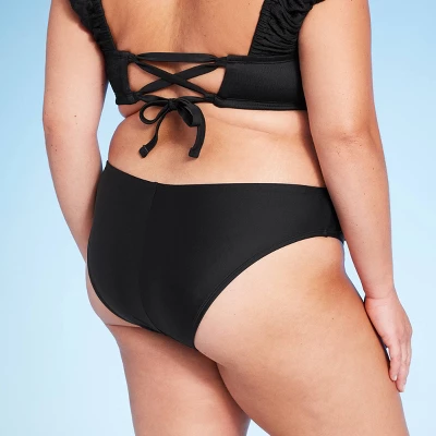 Women's Mid-Rise High Leg Extra Cheeky Bikini Bottom - Wild Fable⢠Black