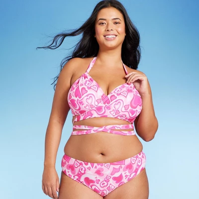 Women's Wrap Bralette Bikini Top - Wild Fable⢠Pink Heart Print - Image 9