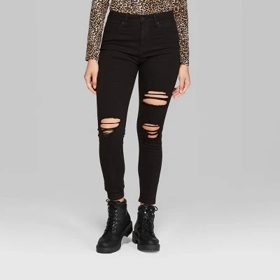 Women's Super-High Rise Distressed Skinny Jeans - Wild Fable⢠Black