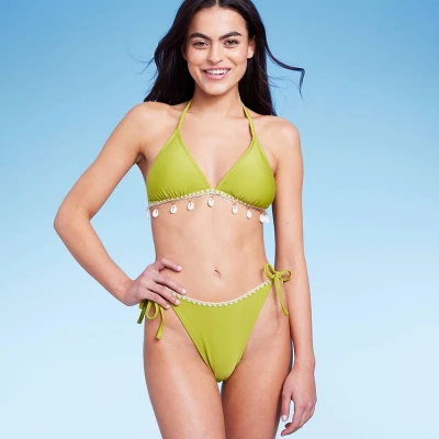 Women's Crochet Trim Side-Tie High Leg Extra Cheeky Bikini Bottom - Wild Fable⢠Green - Image 2