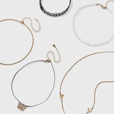 Butterfly And Pearl Heart Choker Necklace Set 5pc - Wild Fable⢠Gold - Image 2