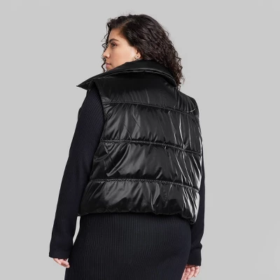 Women's Iridescent Cropped Puffer Vest - Wild Fable⢠Black - Image 2