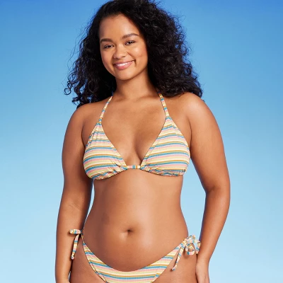 Women's Ribbed Triangle Bikini Top - Wild Fable⢠Blue/Green/Pink Striped - Image 3