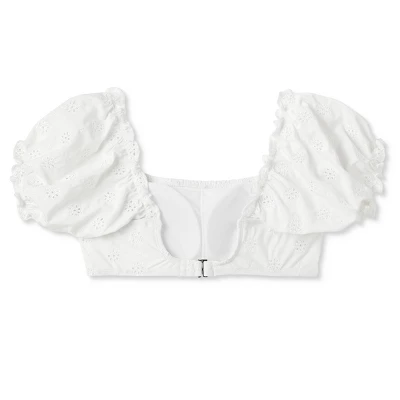 Women's Puff Sleeve Eyelette Bralette Bikini Top - Wild Fable⢠White - Image 6