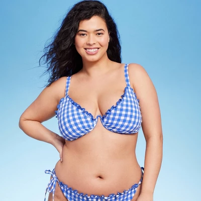 Women's Ruffle Trim Textured Underwire Bikini Top - Wild Fable⢠Cobalt Blue Gingham Print - Image 8