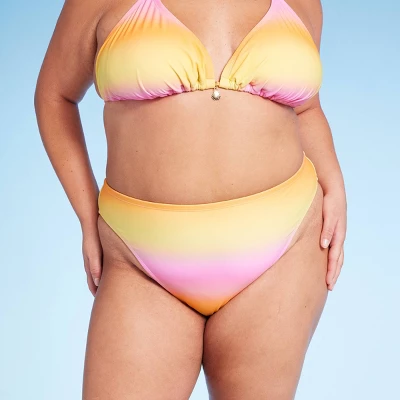 Women's Low-Rise Cheeky High Leg Bikini Bottom - Wild Fable⢠Pink/Yellow Ombre Print - Image 3