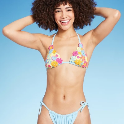 Women's Mixed Icon Crochet Triangle Bikini Top - Wild Fable⢠Blue - Image 5