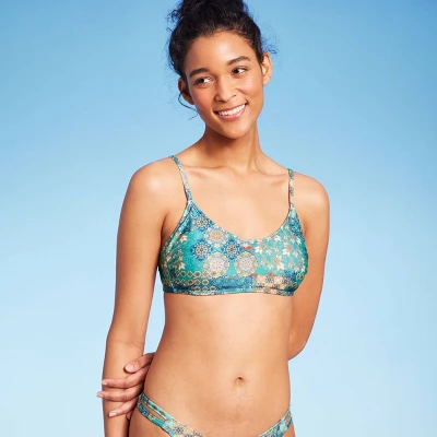 Women's Scoop Front Bralette Bikini Top - Wild Fable⢠Blue Patchwork Print - Image 7