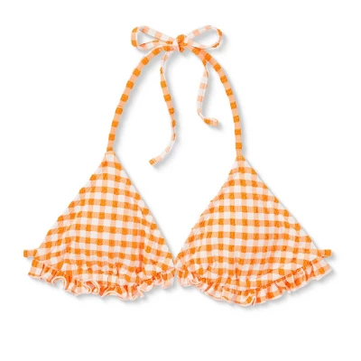 Women's Ruffle Detail Triangle Bikini Top - Wild Fable⢠Orange Gingham - Image 5