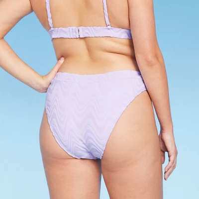 Women's Wavy Terry Textured Mid-Waist Ultra High Leg Cheeky Bikini Bottom - Wild Fable⢠Lilac Purple - Image 4