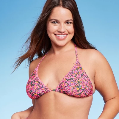 Women's Crochet Trim Triangle Bikini Top - Wild Fable⢠Pink Floral Print - Image 3