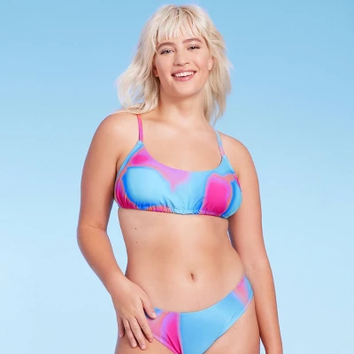 Women's Tunnel Front Bralette Bikini Top - Wild Fable⢠Blue Marble Print - Image 3