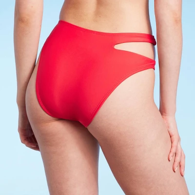 Women's Side Cut Out Mid-Rise High Leg Cheeky Bikini Bottom - Wild Fable⢠Red