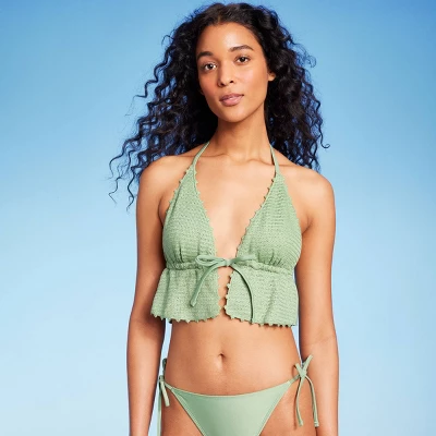 Women's Crochet Tie-Front Longline Bikini Top - Wild Fable⢠Soft Green - Image 7